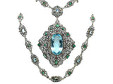 Belle Époque acquamarine emerald and ruby gold necklace