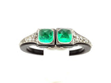 Art Déco platinum diamond emerald and black laque bangle bracelet