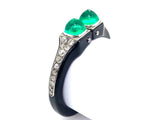 Bracelet jonc Art Déco platine diamant émeraude et laque noire