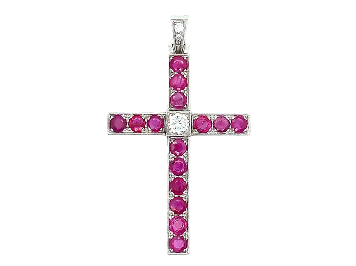 Art Deco ruby and diamond cross pendant