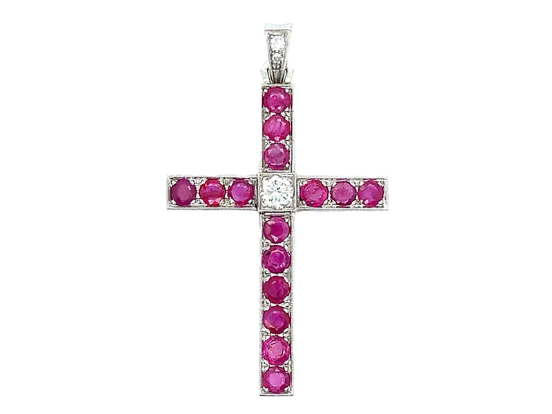 Art Deco ruby and diamond cross pendant