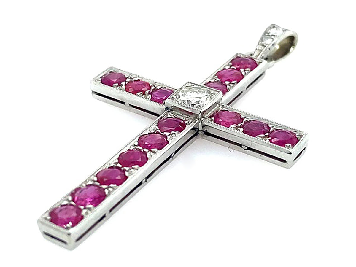 Art Deco ruby and diamond cross pendant