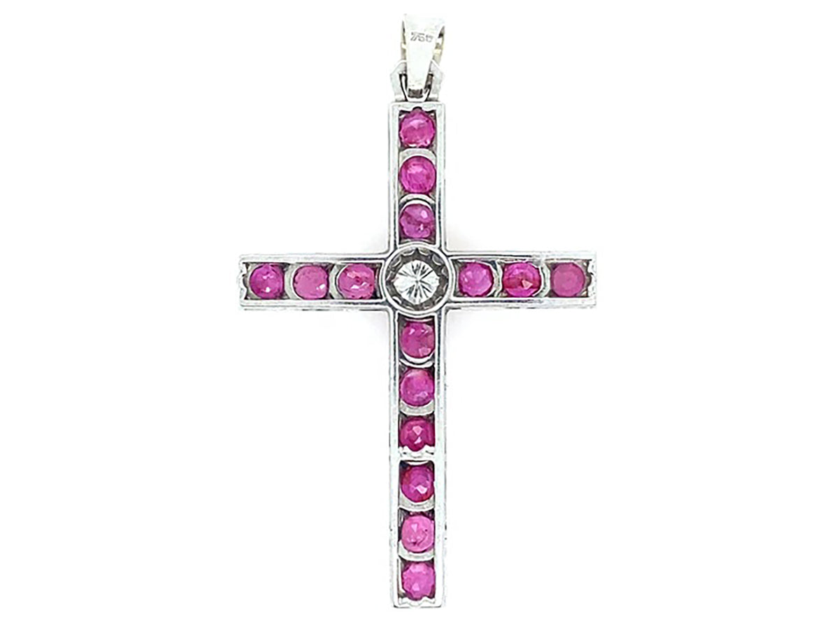 Art Deco ruby and diamond cross pendant