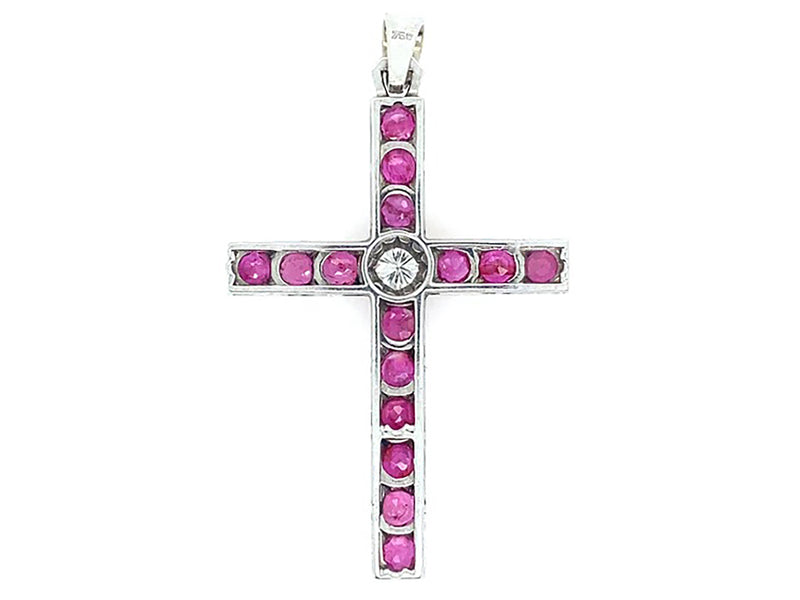 Art Deco ruby and diamond cross pendant
