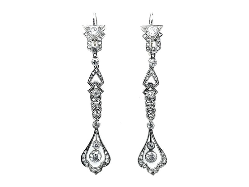 Long platinum and diamond  earrings between Edwardian and Art Deco