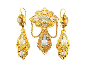 Early Victorian gold and aquamarine demi parure