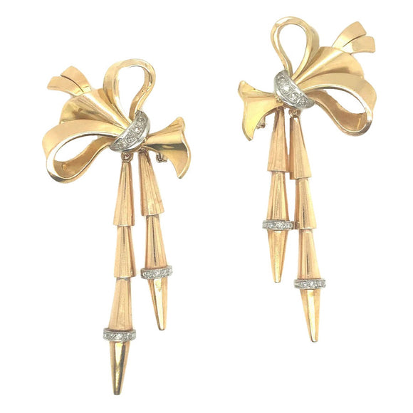 Retro yellow gold and diamond earrings, 1940