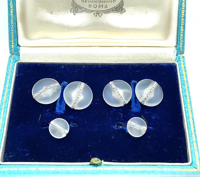Art Deco platinum, gold, diamond and rock crystal cufflink set