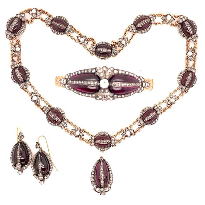 Victorian gold, diamond and garnet Parure