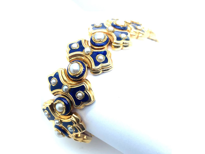 Falize gold blue enamel and natural pearl bracelet, 1860