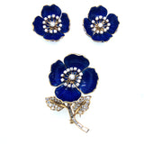 Boucheron yellow gold blue enamel and diamond flower Demi Parure