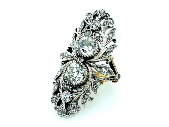 Importante bague victorienne marquise toi et moi diamants