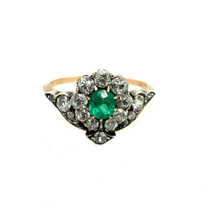 Antique gold diamond and emerald tiara ring. 1870