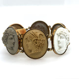 A 14 carats yellow gold bracelet with 6 lava cameos. Naples, XIX Century.