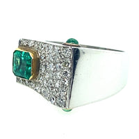 Art Déco platinum diamond and emerald ring. 1930