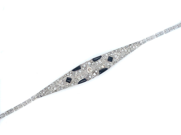 Art Déco platinum diamond and onyx bracelet