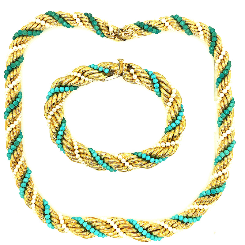 Van Cleef et Arpels gold, pearl and turquoise set