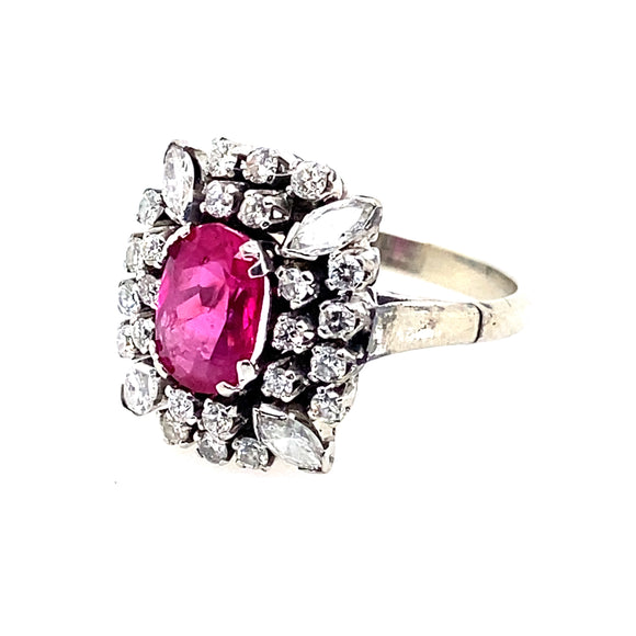 Burma ruby platinum and diamond 1950 ring