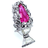 Art Deco platinum diamond and Burma ruby brooch
