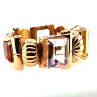 Retro gold, citrine, morganite and aquamarine bracelet, 1940 c.a.
