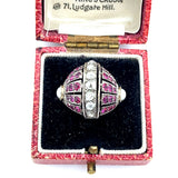 Art Déco gold ruby, rose-cut diamond and pearl ring, 1920