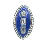 Anello a marquise Giorgiano del XIX Secolo in oro giallo, diamanti taglio vecchio e smalto blu