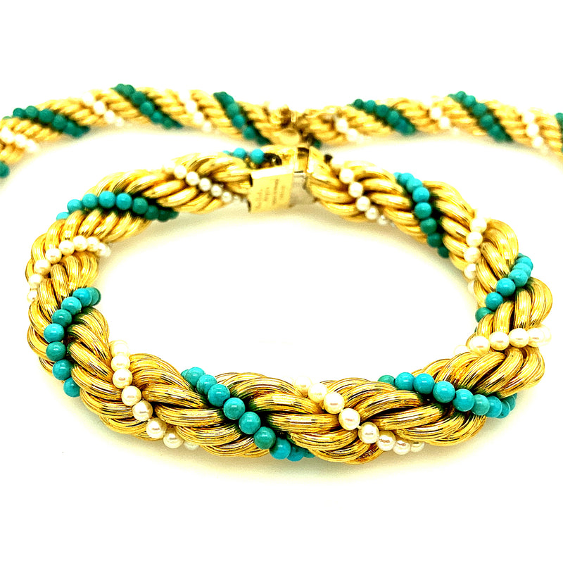 Van Cleef et Arpels gold, pearl and turquoise set