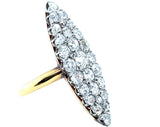 Edwardian gold and platinum marquise ring with old mine diamonds