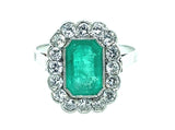 Italian Art Déco platinum diamond and emerald ring, 1935