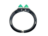 Art Déco platinum diamond emerald and black laque bangle bracelet