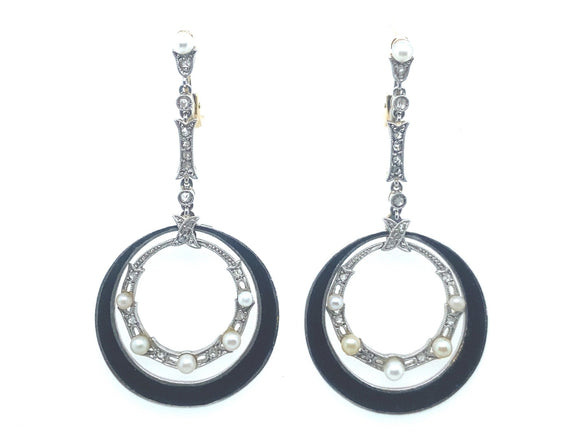 Art Deco diamond and black enamel earrings