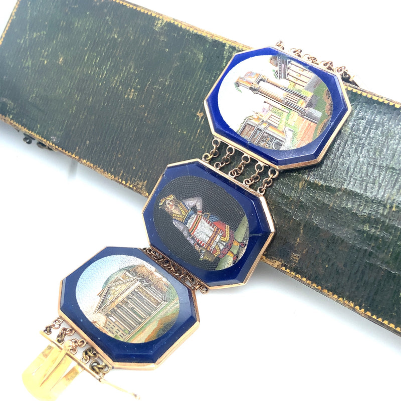 Importante bracciale romano in oro e micromosaico