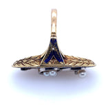 Anello Vittoriano in oro, diamanti e perle, smalto blu del XIX secolo.