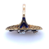 A XIX Century Victorian blue enameled gold, diamond and pearl ring.