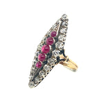 A XIX Century yellow gold, silver, diamond and cabochon ruby ring