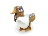 Cartier gold diamond and pearl duck brooch