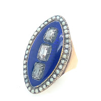 A Georgian XIX Century gold, table-cut diamond and blue enamel marquise ring