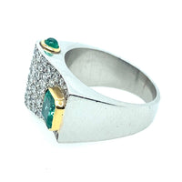 Art Déco platinum diamond and emerald ring. 1930