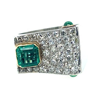 Art Déco platinum diamond and emerald ring. 1930