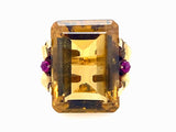 Retro yellow gold citrine and ruby ring