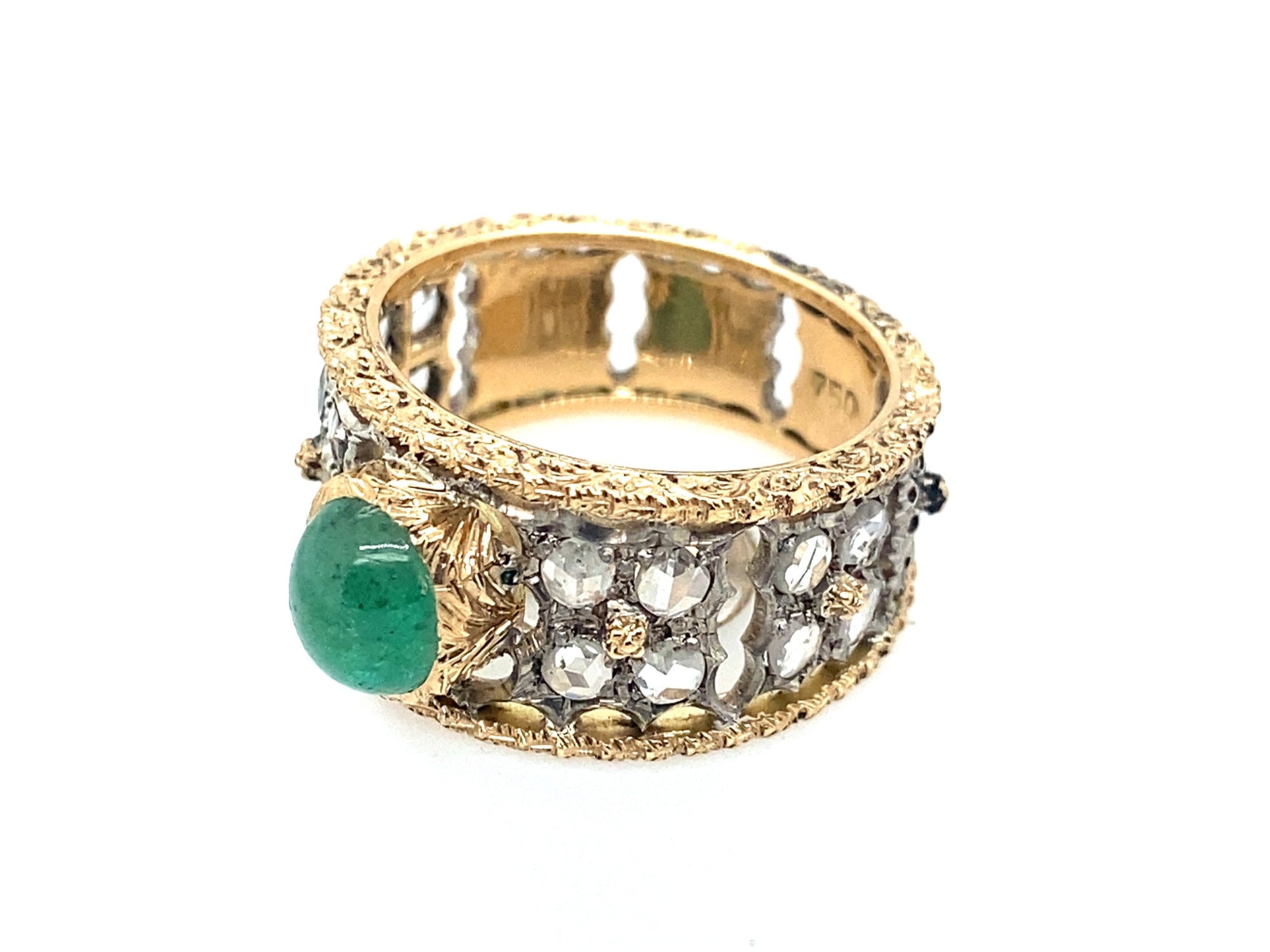 Buccellati gold silver diamond and emerald ring 1950 Gioielleria Pennisi