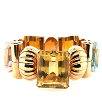 Retro gold, citrine, morganite and aquamarine bracelet, 1940 c.a.