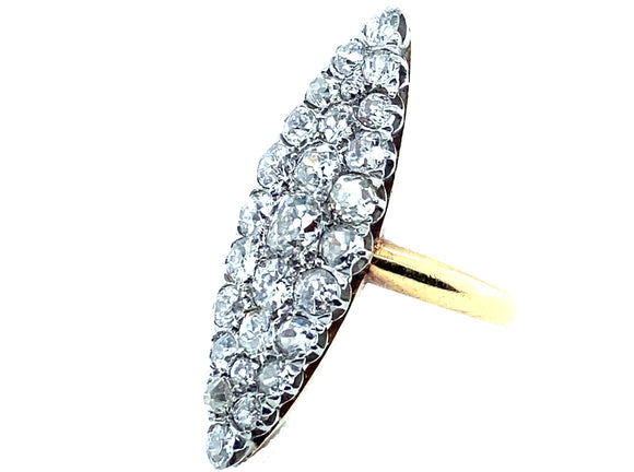 Edwardian gold and platinum marquise ring with old mine diamonds