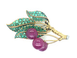 Marchak gold diamond sapphire and ruby cherry brooch