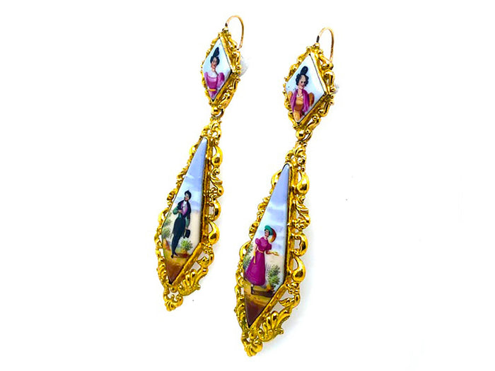 Victorian yellow gold enamelled earrings