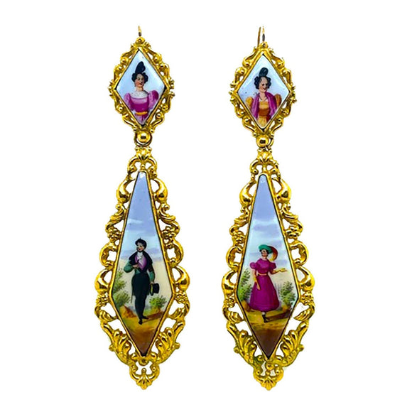 Victorian yellow gold enamelled earrings