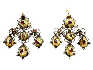 Georgian gold and ruby girandole earrings