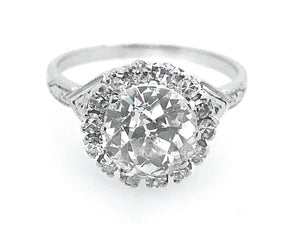 An Art Déco old-cut diamond engagement ring with the original 1930 platinum mount. Italy. The diamond is 2.29 carats, colour M, clarity VS1