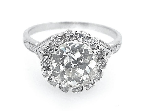 An Art Déco old-cut diamond engagement ring with the original 1930 platinum mount. Italy. The diamond is 2.29 carats, colour M, clarity VS1