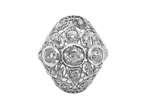 A chic white gold and old-cut diamond openwork bombé ring. Italy, 1950 c.a. 